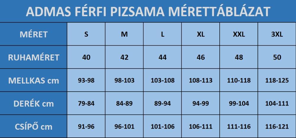 Admas pizsama mérettáblázat